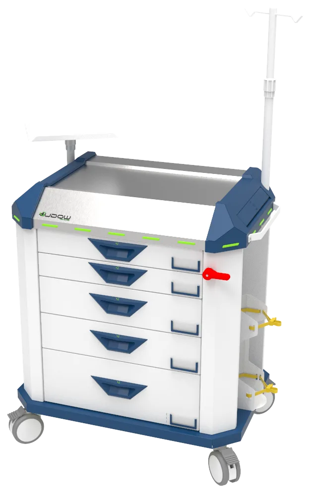 Carrinho de emergência BCT Basic Cart 001 da Udow Tecnologia, acabamento azul