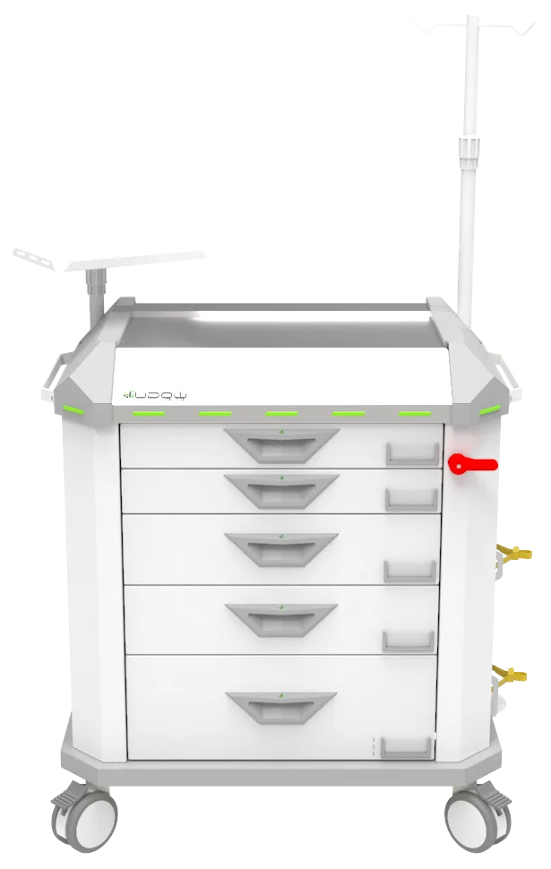 Carrinho de emergência BCT Basic Cart 001 da Udow Tecnologia, acabamento cinza