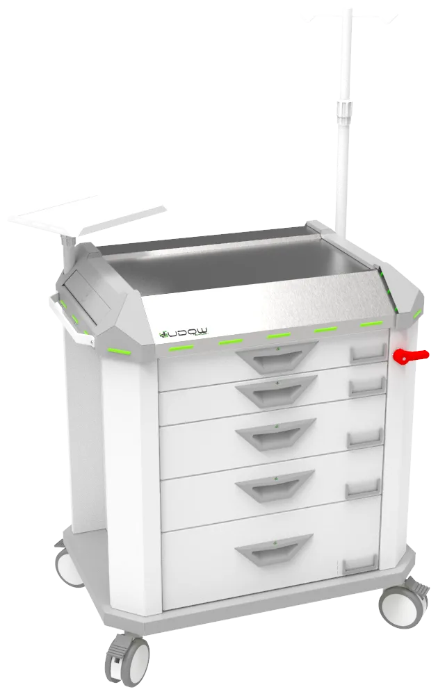 Carrinho de emergência BCT Basic Cart 001 da Udow Tecnologia, acabamento cinza