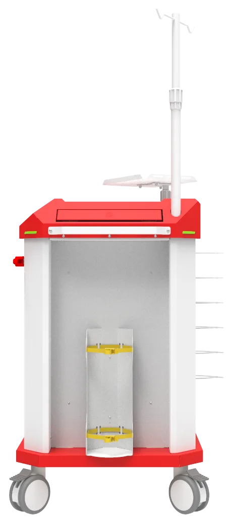 Carrinho de emergência BCT Basic Cart 001 da Udow Tecnologia, acabamento vermelho