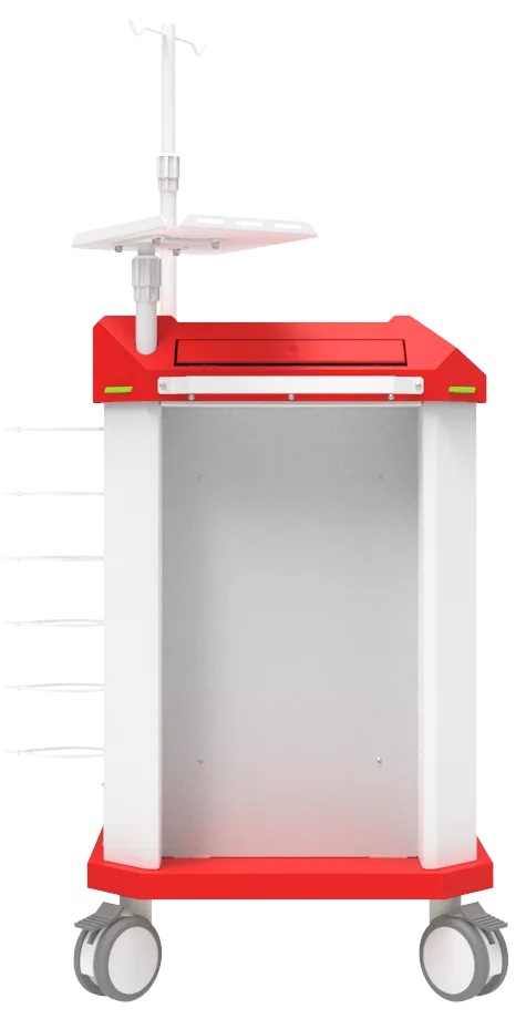 Carrinho de emergência BCT Basic Cart 001 da Udow Tecnologia, acabamento vermelho