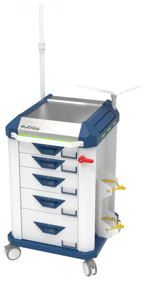 Carrinho de emergência BCT Basic Cart 002 da Udow Tecnologia, acabamento azul