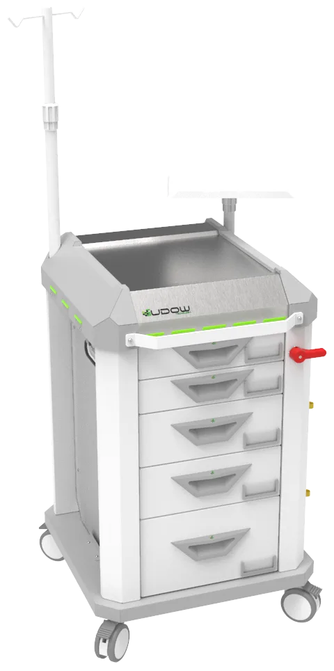 Carrinho de emergência BCT Basic Cart 002 da Udow Tecnologia, acabamento cinza