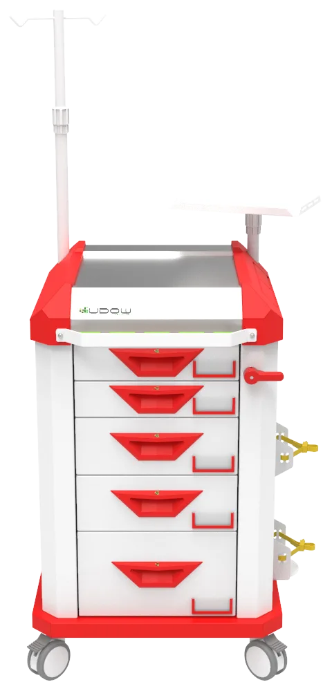 Carrinho de emergência BCT Basic Cart 002 da Udow Tecnologia, acabamento vermelho