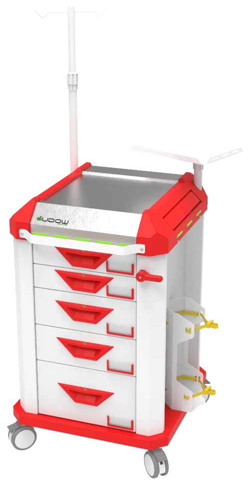 Carrinho de emergência BCT Basic Cart 002 da Udow Tecnologia, acabamento vermelho