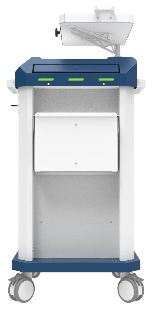 Carrinho beira-leito BDP Basic Dispenser 001 da Udow Tecnologia, acabamento azul