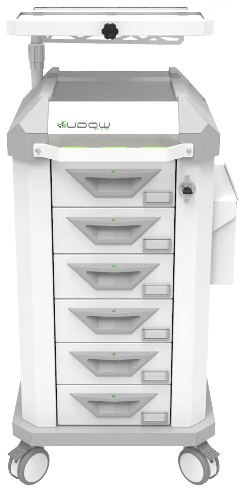 Carrinho beira-leito BDP Basic Dispenser 001 da Udow Tecnologia, acabamento cinza