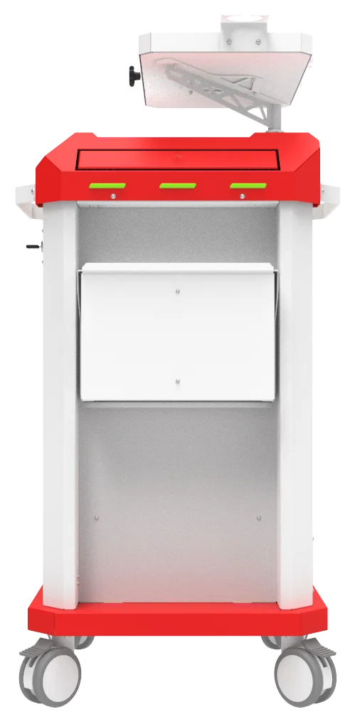 Carrinho beira-leito BDP Basic Dispenser 001 da Udow Tecnologia, acabamento vermelho