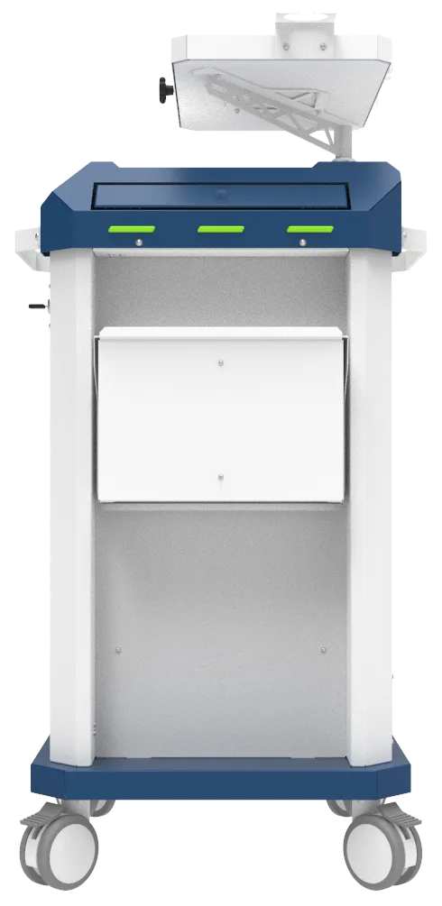 Carrinho beira-leito BDP Basic Dispenser 002 da Udow Tecnologia, acabamento azul