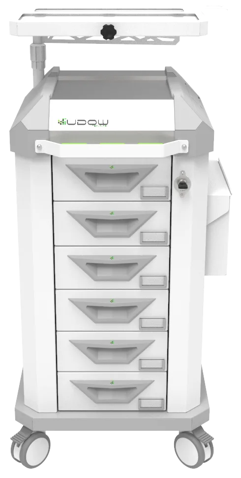 Carrinho beira-leito BDP Basic Dispenser 002 da Udow Tecnologia, acabamento cinza